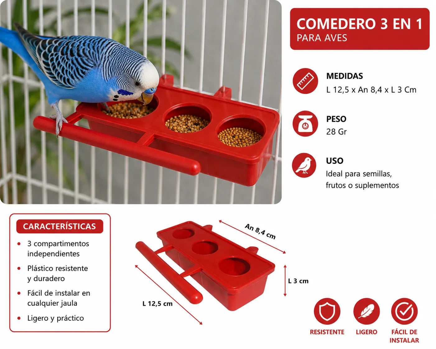 COMEDERO TRIPLE PLASTICO X12UND
