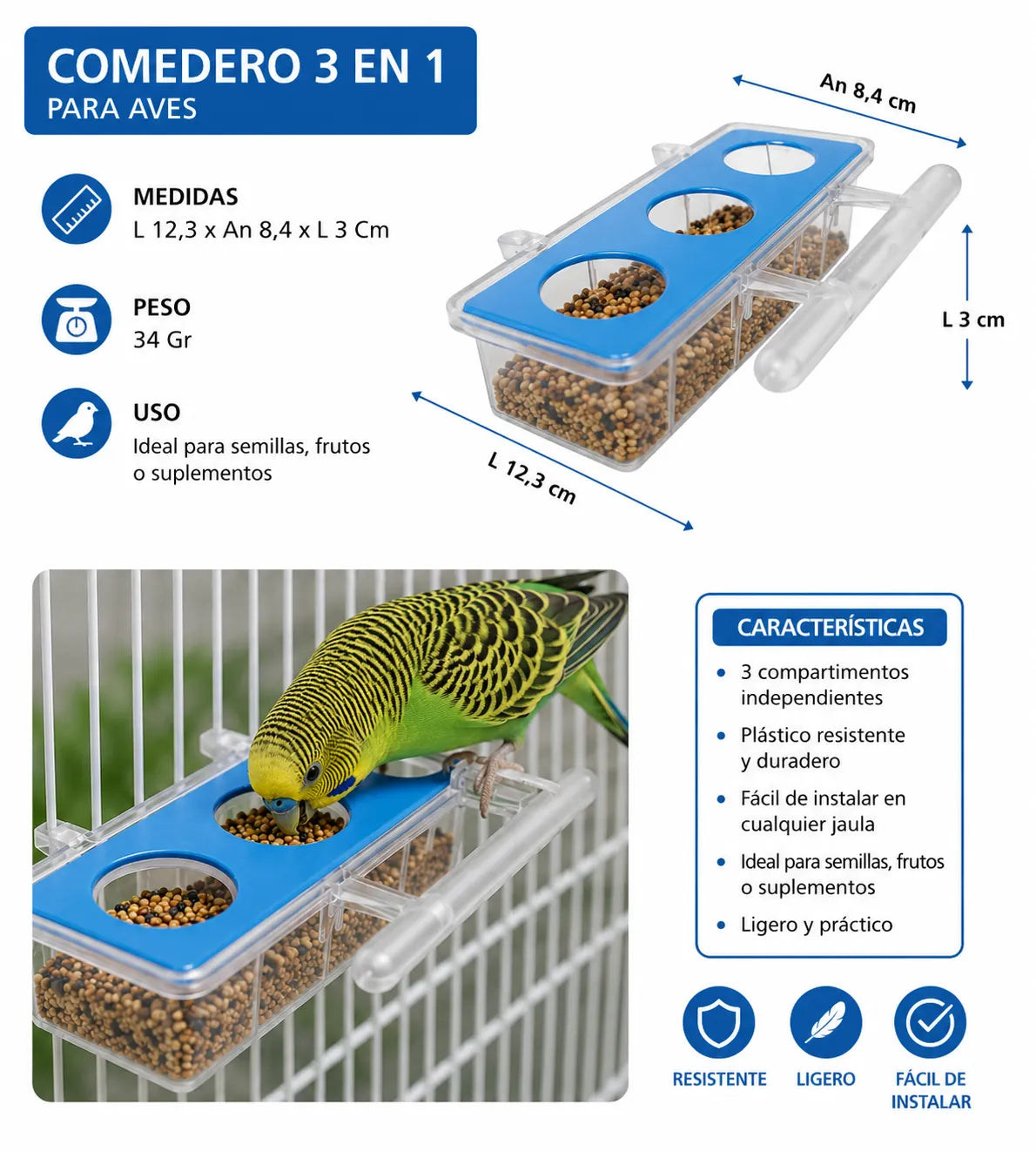 COMEDERO TRIPLE CRISTAL X12UND